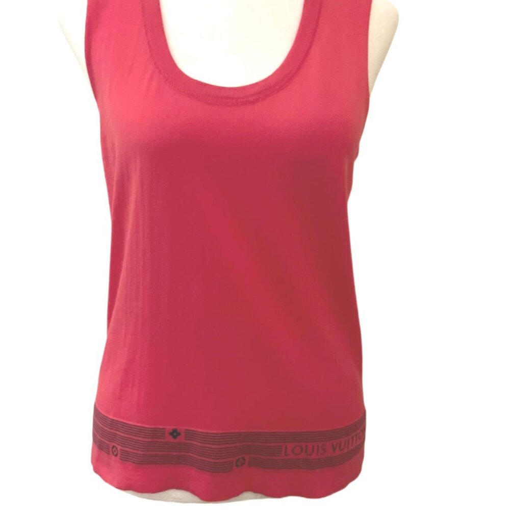 Red & Black Louis Vuitton Sleeveless Tank Top LV Text & Branding Border Size Med